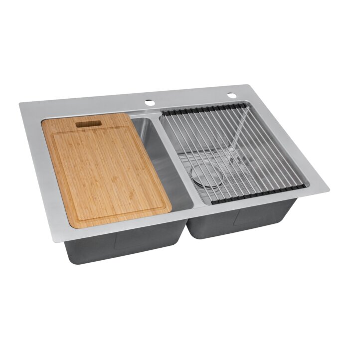 Ruvati Ruvati Renaro 33" Topmount Double Bowl Stainless Steel Kitchen Sink - Culinary Kitchen OKC