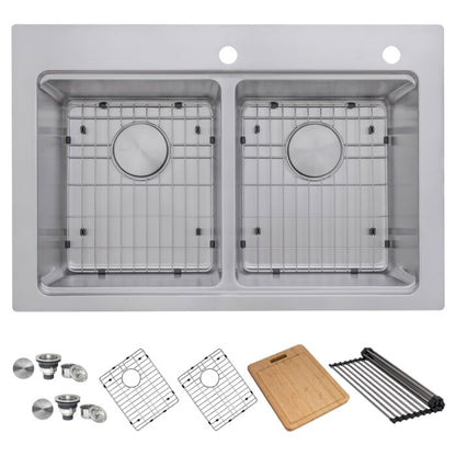 Ruvati Ruvati Renaro 33" Topmount Double Bowl Stainless Steel Kitchen Sink - Culinary Kitchen OKC