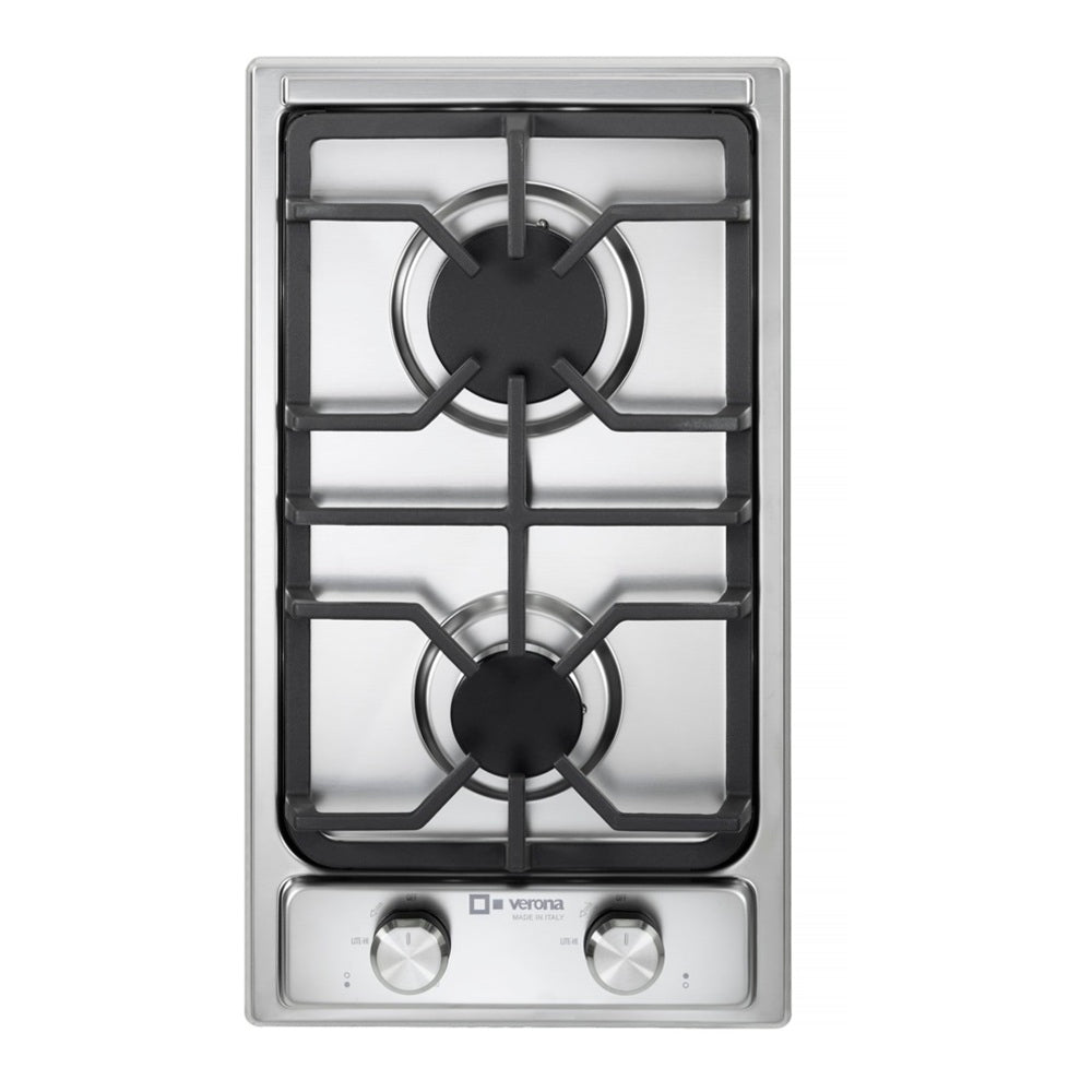 Verona Verona 12 inch Italian-Made Gas Cooktop with 2 Brass Burners and Continuous Cast Iron Grates in Stainless Steel - Culinary Kitchen OKC