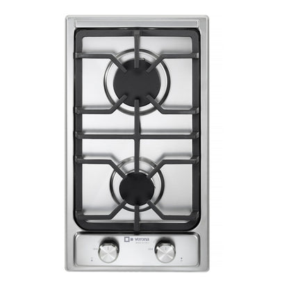 Verona Verona 12 inch Italian-Made Gas Cooktop with 2 Brass Burners and Continuous Cast Iron Grates in Stainless Steel - Culinary Kitchen OKC