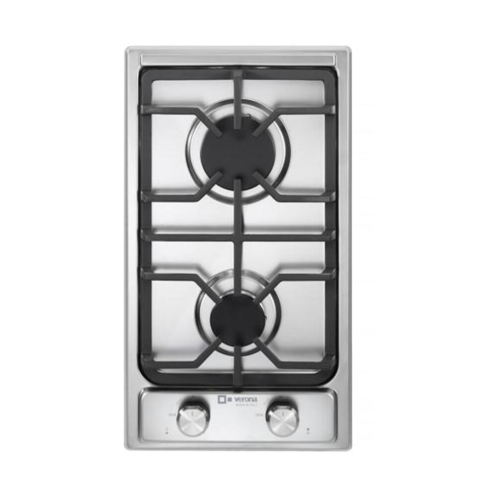 Verona Verona 12 inch Italian-Made Gas Cooktop with 2 Brass Burners and Continuous Cast Iron Grates in Stainless Steel - Culinary Kitchen OKC