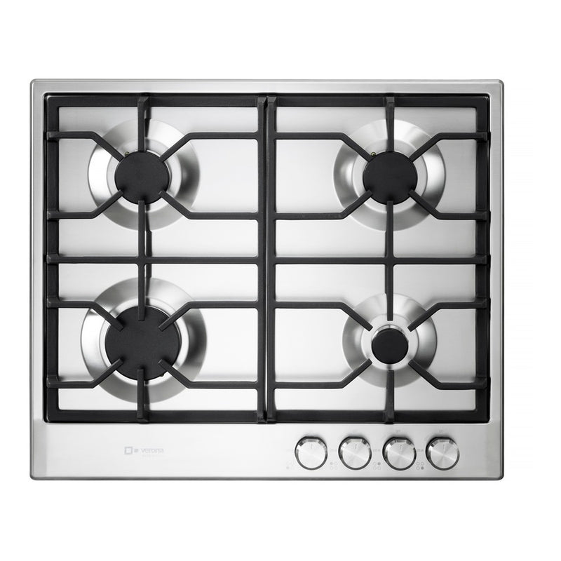 Verona Verona 24 inch Italian-Made Gas Cooktop with 4 Brass Burners and Continuous Cast Iron Grates in Stainless Steel - Culinary Kitchen OKC