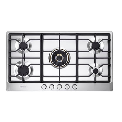 Verona erona 36 inch Italian-Made Gas Cooktop with 5 Brass Burners and Continuous Cast Iron Grates in Stainless Steel - Culinary Kitchen OKC