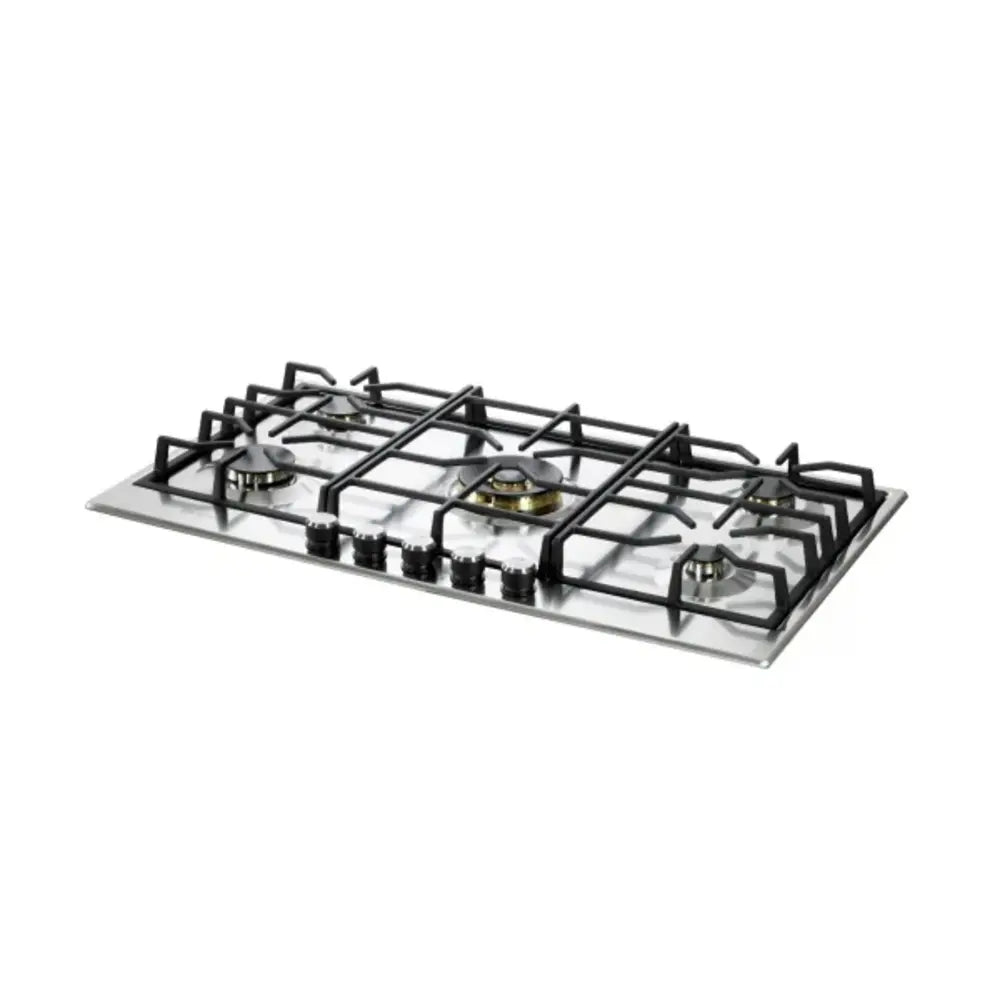 Verona erona 36 inch Italian-Made Gas Cooktop with 5 Brass Burners and Continuous Cast Iron Grates in Stainless Steel - Culinary Kitchen OKC