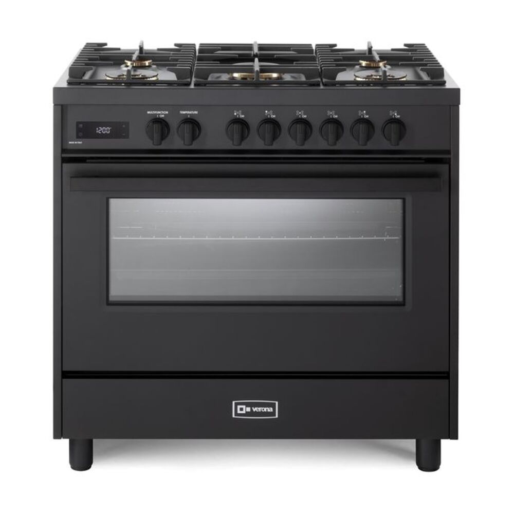 Verona Verona 36 inch Ultima Midnight Collection Freestanding Dual Fuel Range with 5 Sealed SABAF Brass Burners - Culinary Kitchen OKC