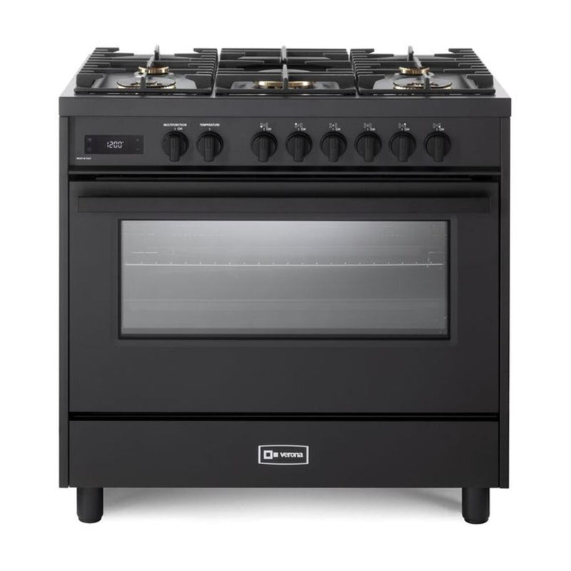 Verona Verona 36 inch Ultima Midnight Collection Freestanding Dual Fuel Range with 5 Sealed SABAF Brass Burners - Culinary Kitchen OKC
