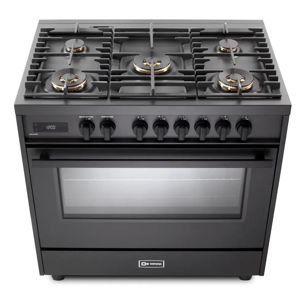 Verona Verona 36 inch Ultima Midnight Collection Freestanding Dual Fuel Range with 5 Sealed SABAF Brass Burners - Culinary Kitchen OKC