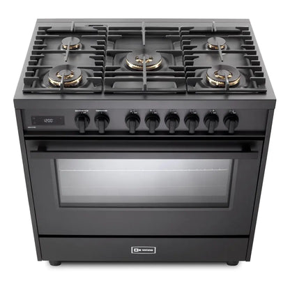 Verona Verona 36 inch Ultima Midnight Collection Freestanding Dual Fuel Range with 5 Sealed SABAF Brass Burners - Culinary Kitchen OKC