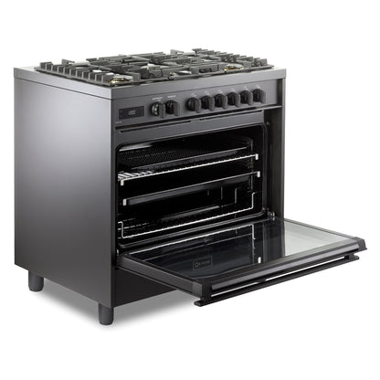 Verona Verona 36 inch Ultima Midnight Collection Freestanding Dual Fuel Range with 5 Sealed SABAF Brass Burners - Culinary Kitchen OKC