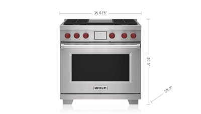 Wolf 36" Dual Fuel Range - 4 Burners and Infrared Griddle