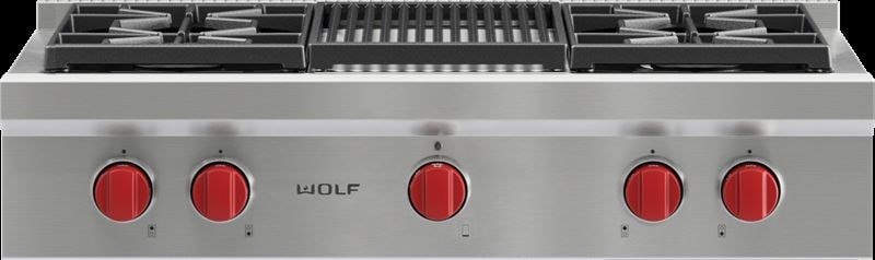 Wolf Wolf 36" Sealed Burner Rangetop - 4 Burners and Infrared Charbroiler - Culinary Kitchen OKC