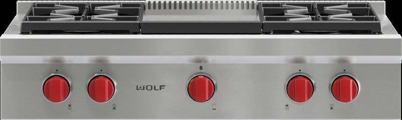 Wolf Wolf 36" Sealed Burner Rangetop - 4 Burners and Infrared Griddle - Culinary Kitchen OKC